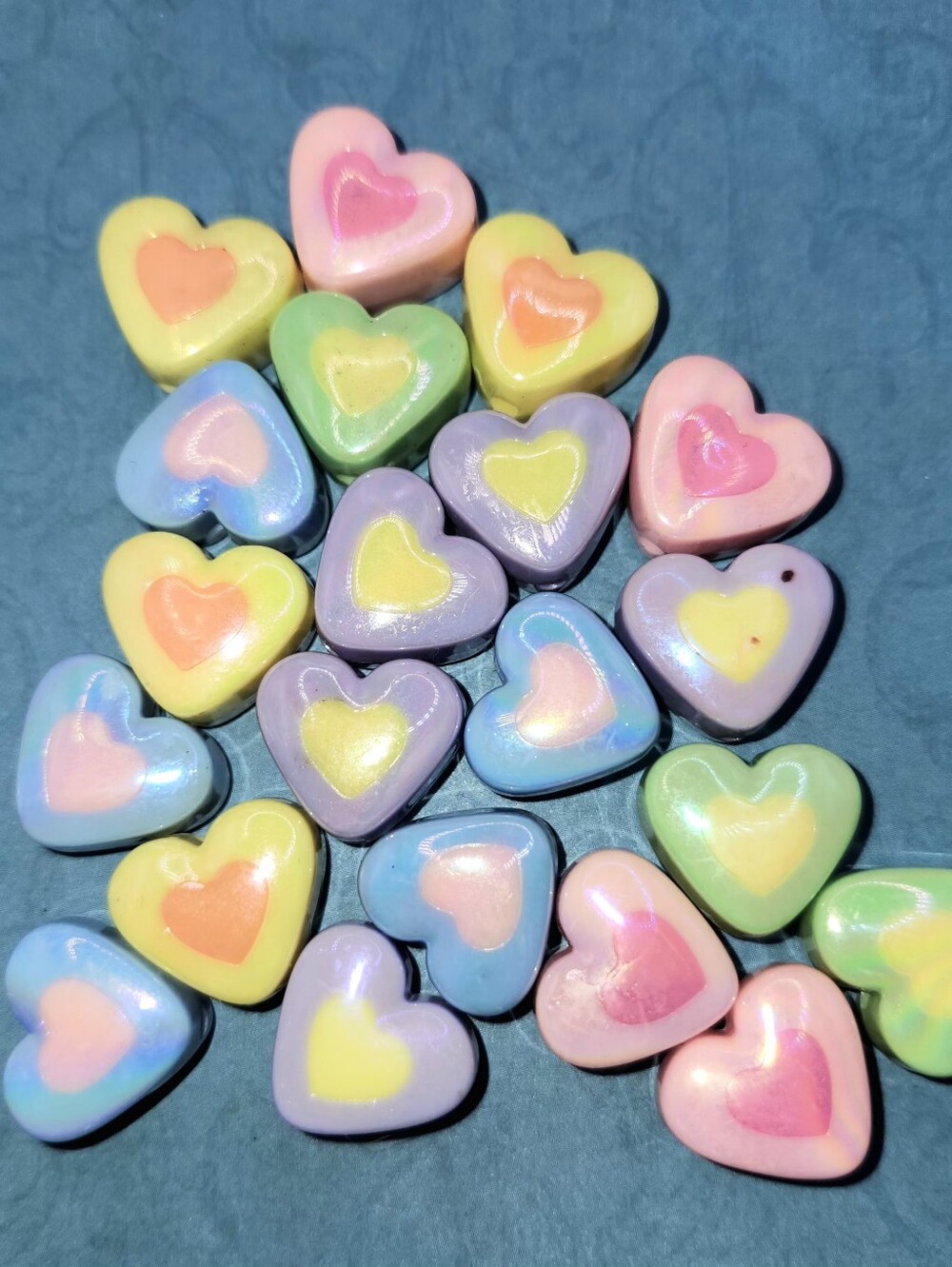 Pastel Heart Beads - Multi-Color Acrylic Hearts 20 Pc